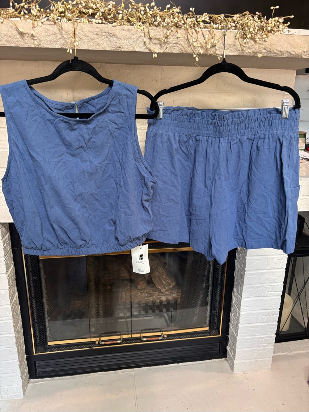 Blue Sleeveless Crop Top and Elastic-Waist Shorts Set